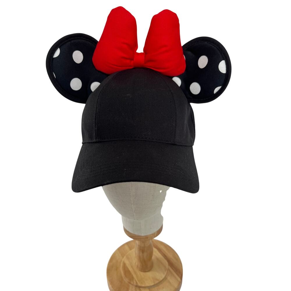 Disney Parks Minnie Mouse Ears Hat Black Red Bow Polka Dot Adjustable Adult